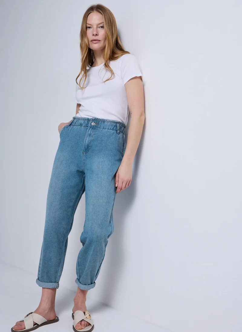 Matalan Mid Wash Paperbag Jeans